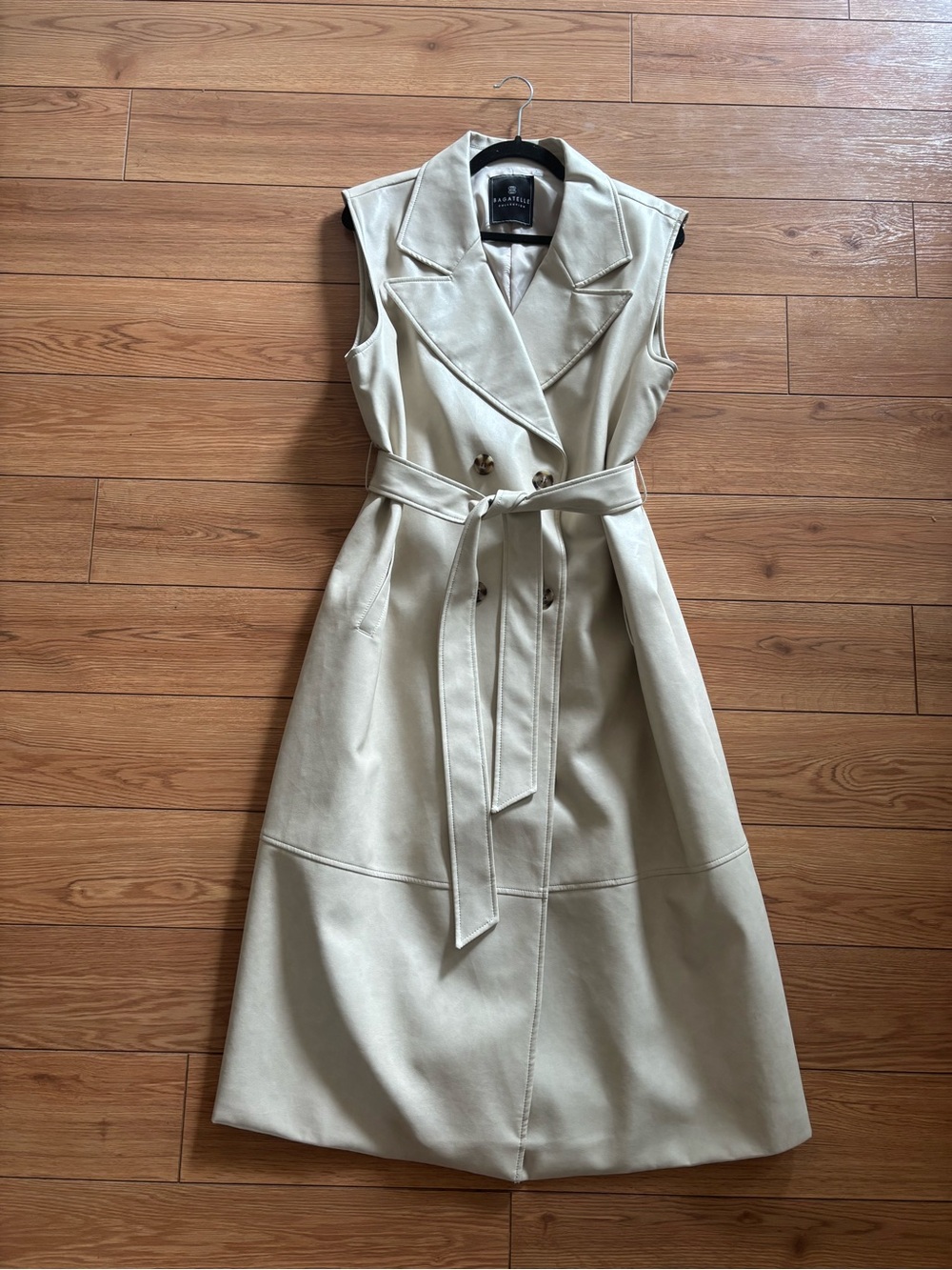 Bagatelle Cream Faux Leather Long Trench Vest